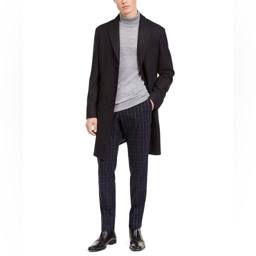 Calvin Klein Men’s Malibu Slim-Fit Charcoal Plaid Overcoat, Size 48 R NWT $495