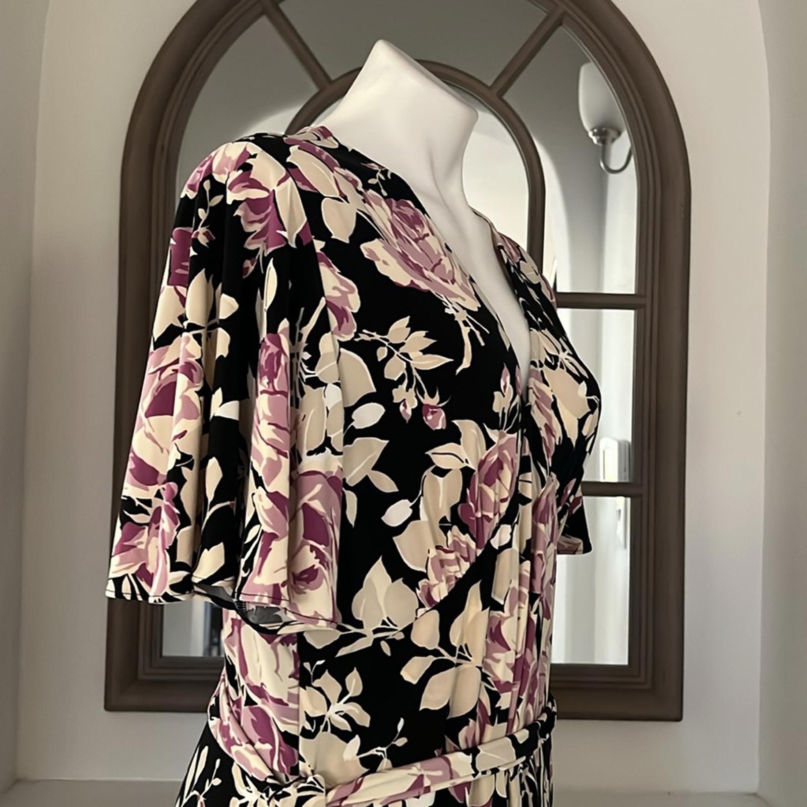 NEW Lauren Ralph Lauren Floral Belted Jersey Dress Size 16 EXCELLENT Retail $338