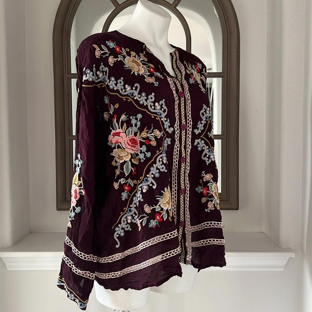 Johnny Was Carmen Button-Up Blouse in Jam, Size L, New w/Tag
