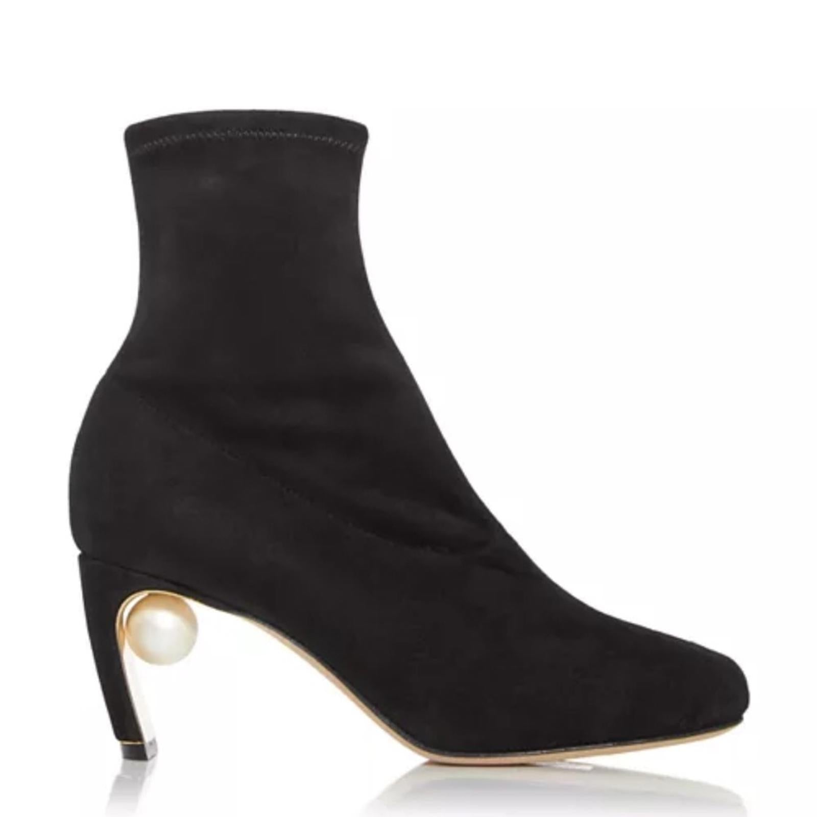 Nicholas Kirkwood Maeva Faux Pearl Stretch Booties in Black, Size 38.5 NEW $895