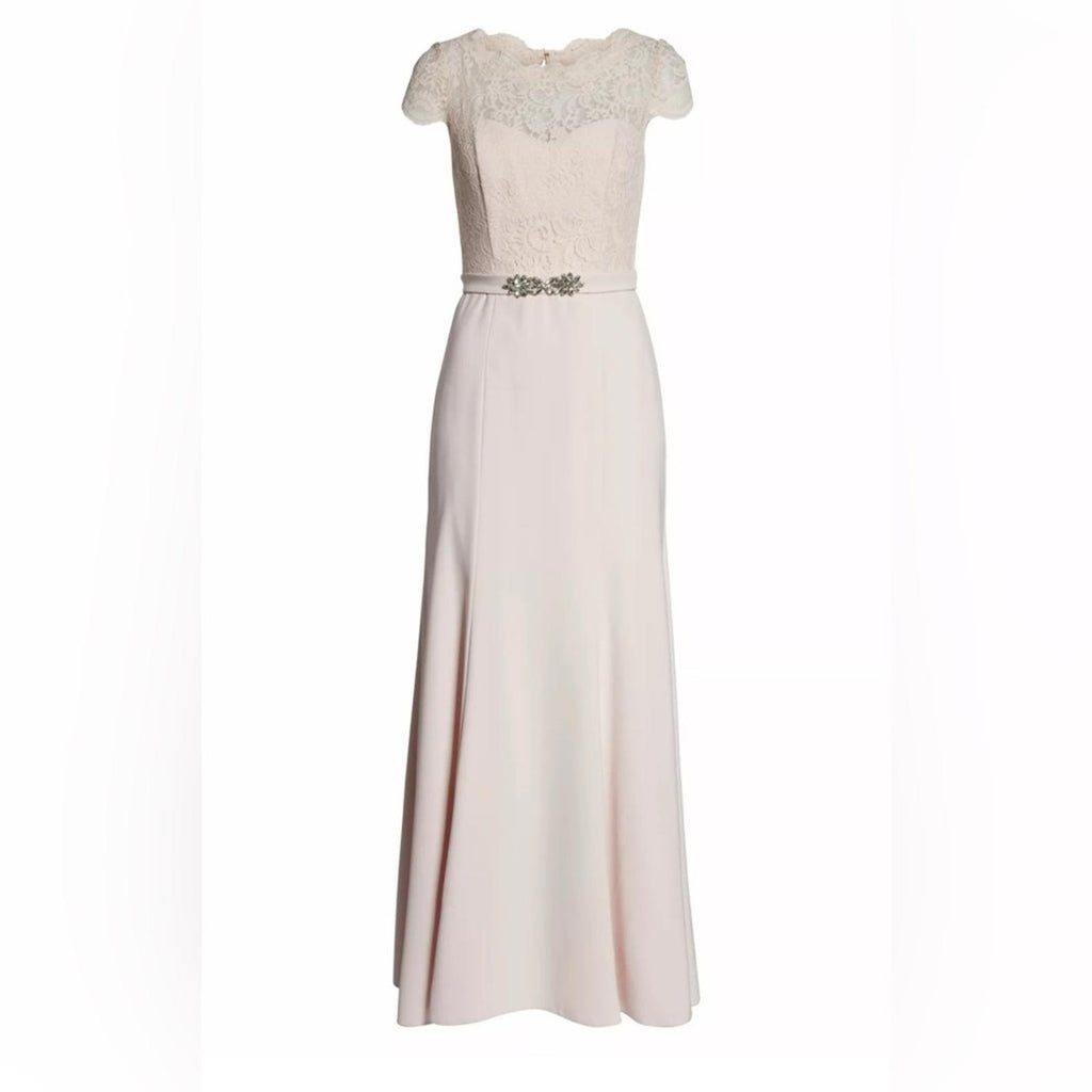 Jenny Packham Lace & Crepe Column Gown in Blush Pink, Size 4, New w/Tag $290