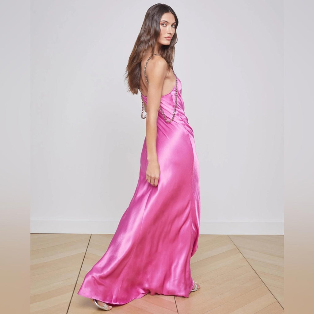 L’Agence Majesty Chain Trim Gown in Pink, Size 2 New w/Tag