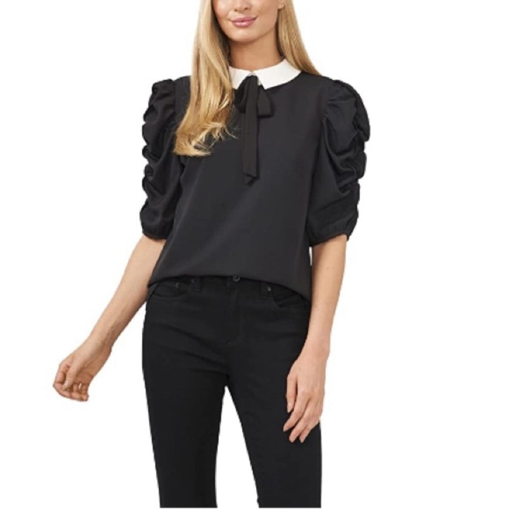 Cece Collared Puff Sleeve Blouse in Rich Black, Size XS New w/Tag Retail $89