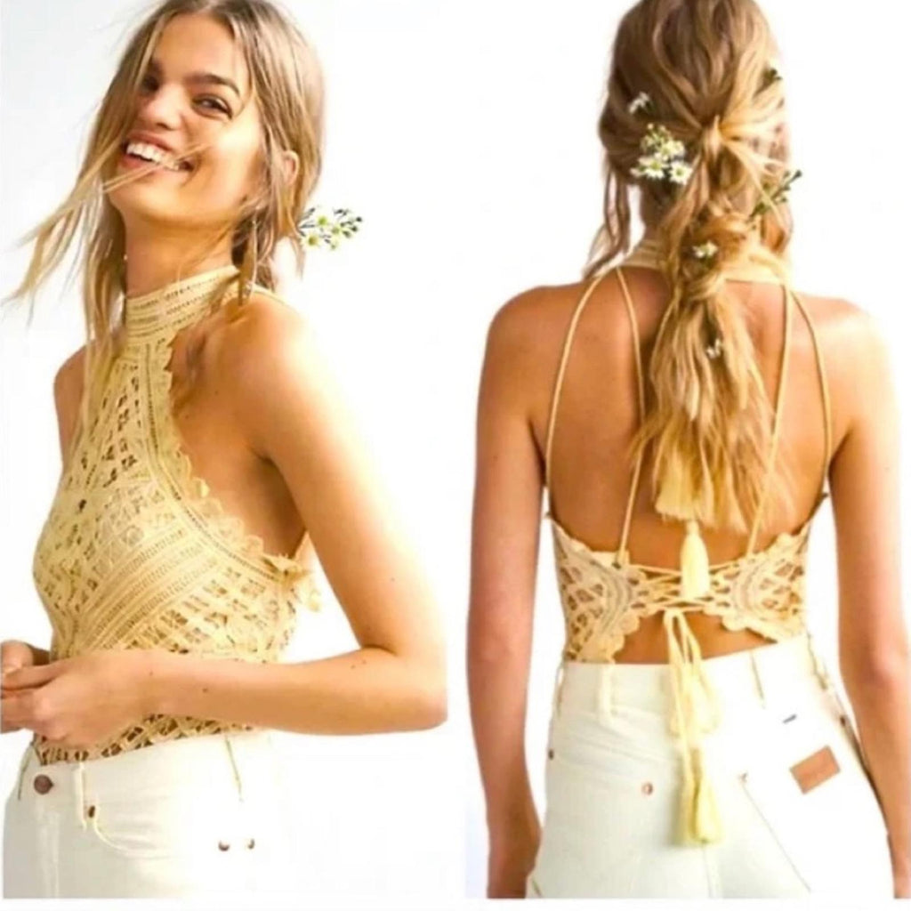 Intimately Free People Vintage Yellow Lace Bodysuit, NWT Size M