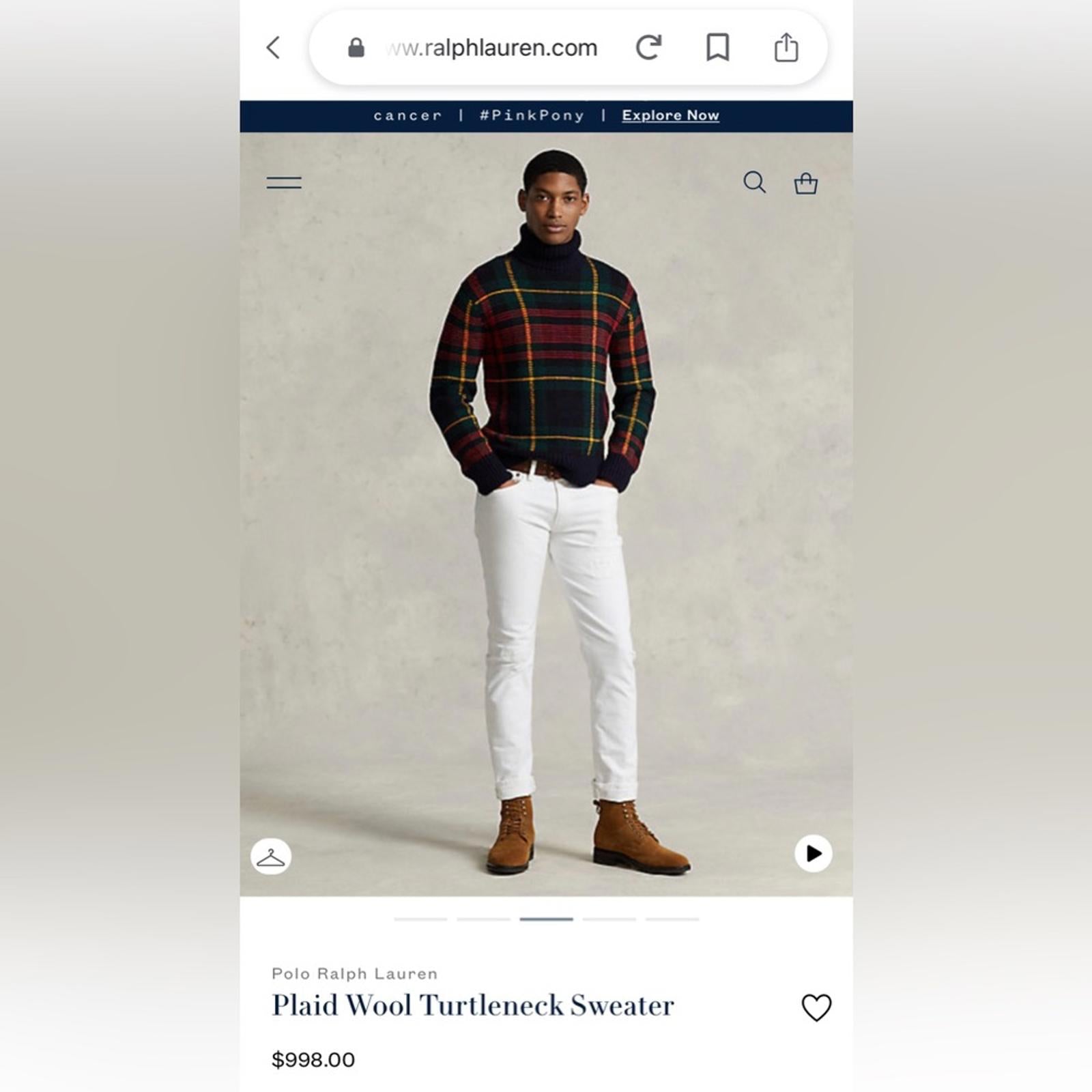 NWT Polo Ralph Lauren Checked Wool Rollneck Sweater, Size XS New w/Tag $998