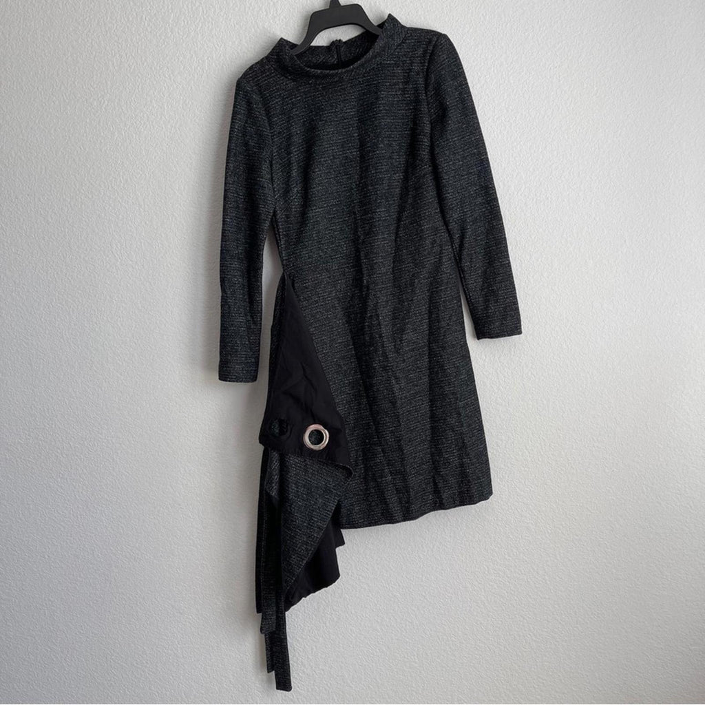 Badgley Mischka Charcoal Faux Wrap Dress Size 6 EXCELLENT Retail $495