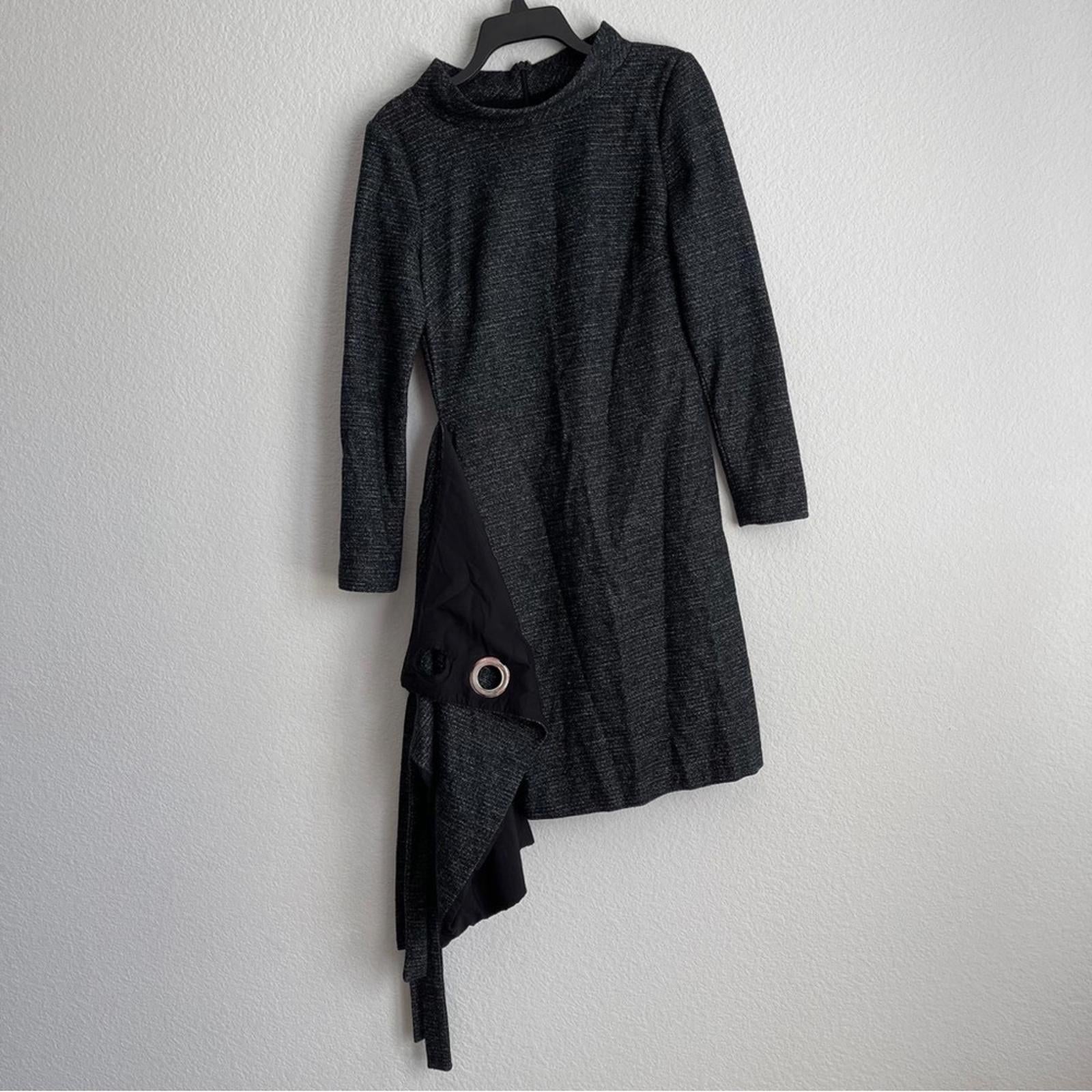 Badgley Mischka Charcoal Faux Wrap Dress Size 6 EXCELLENT Retail $495