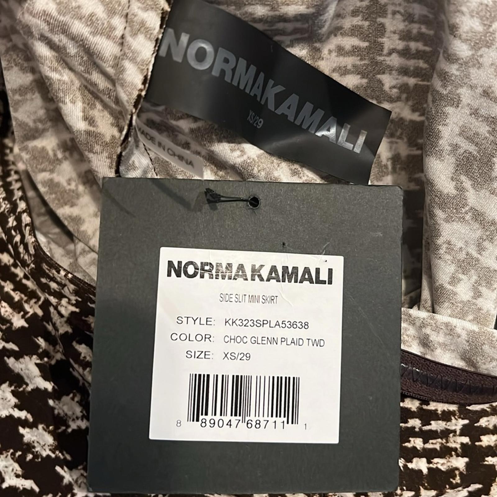 Norma Kamali Glenn Plaid Side Slit Mini Skirt in Chocolate, Size XS/29 NWT $135