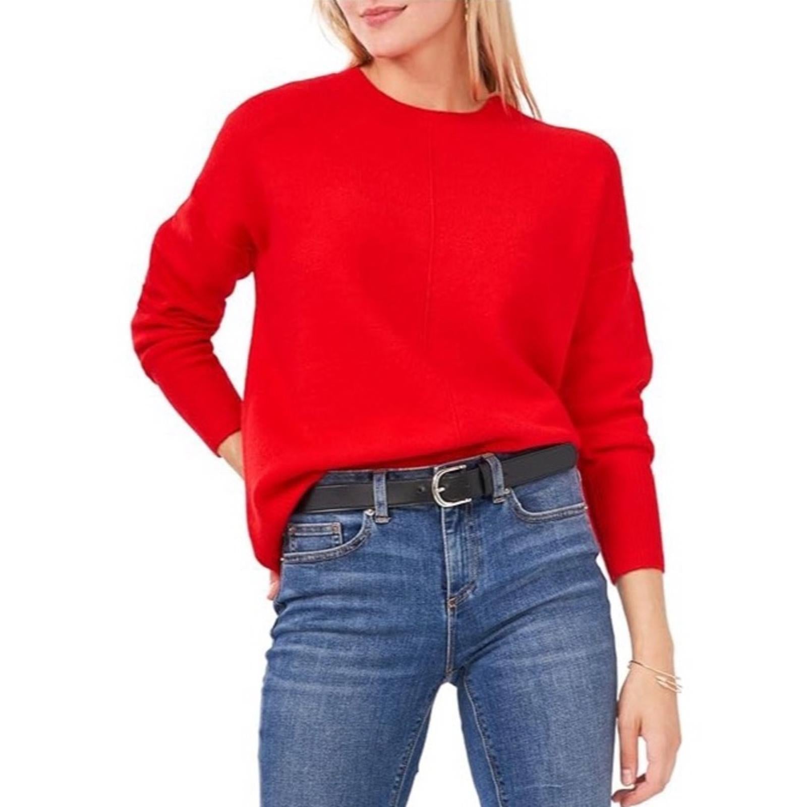 Vince Camuto Cozy Long Sleeve Extend Shoulder Sweater, Bright Cherry Size S NWT