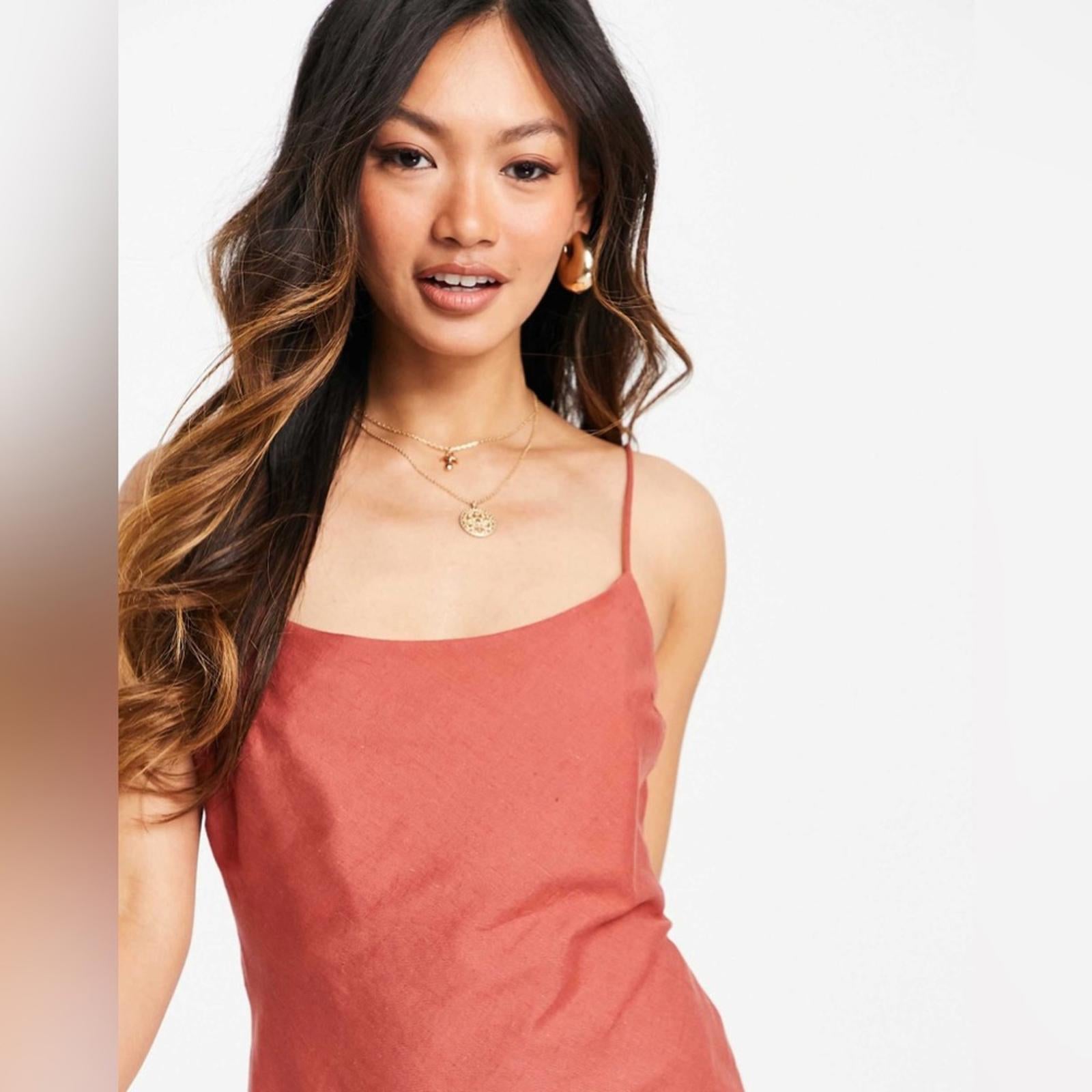 ASOS DESIGN Linen Cami Mini Sundress in Rust, Size UK 10/ US 6 New in Packaging