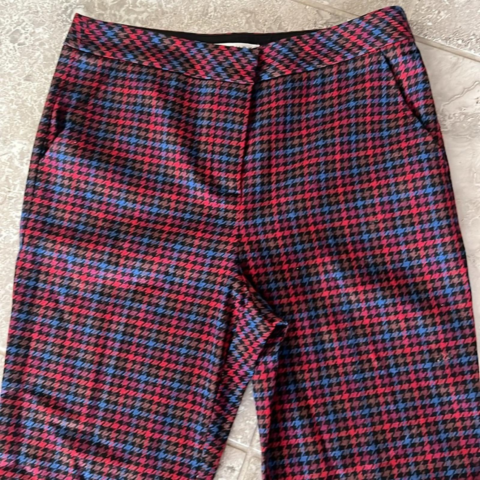 Trina Turk The Willis Flare Pants Multicolor Houndstooth Print Size 0 EXCELLENT!