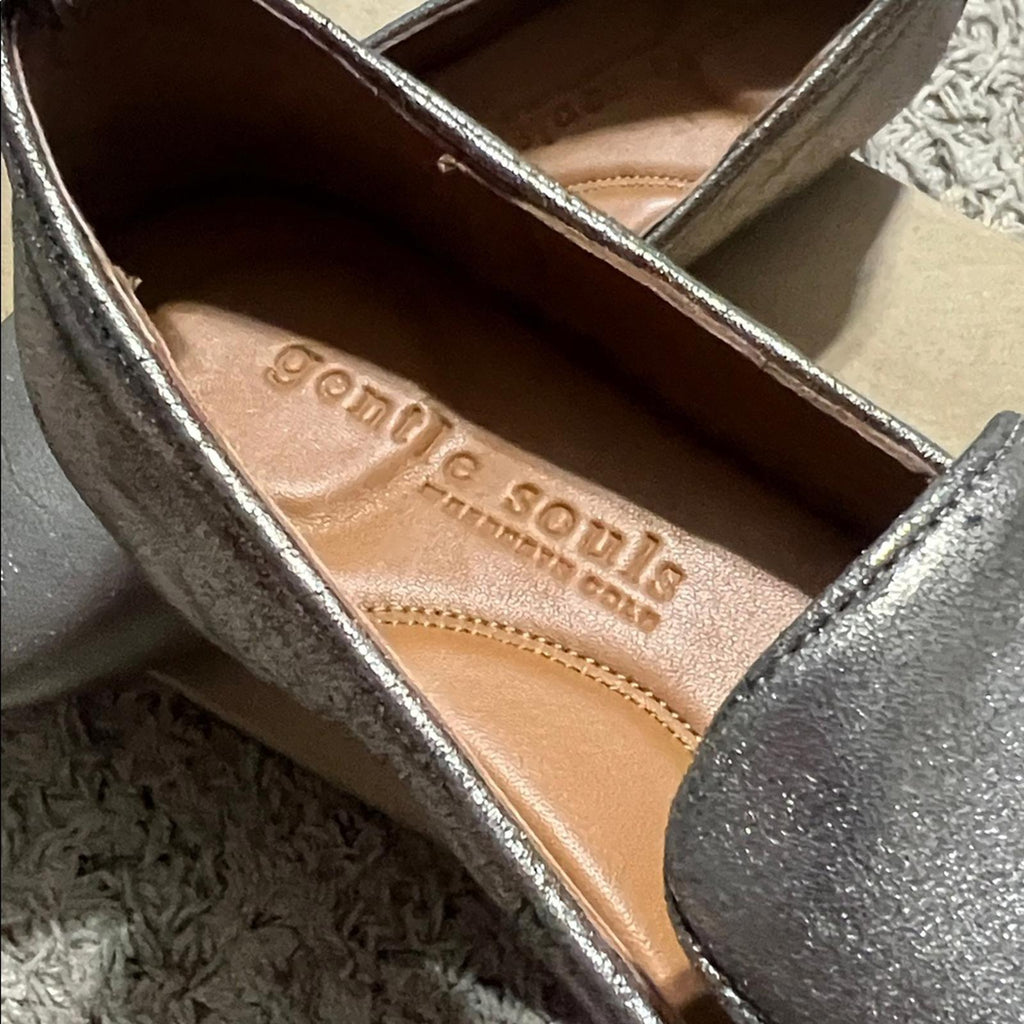 Gentle Souls Morgan Smoking Slipper Loafers, Pewter Leather, Size 9
