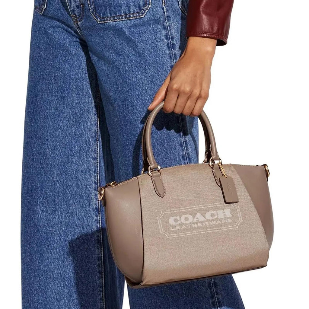 NEW Coach Badge Jacquard Elise Satchel in Chalk Taupe