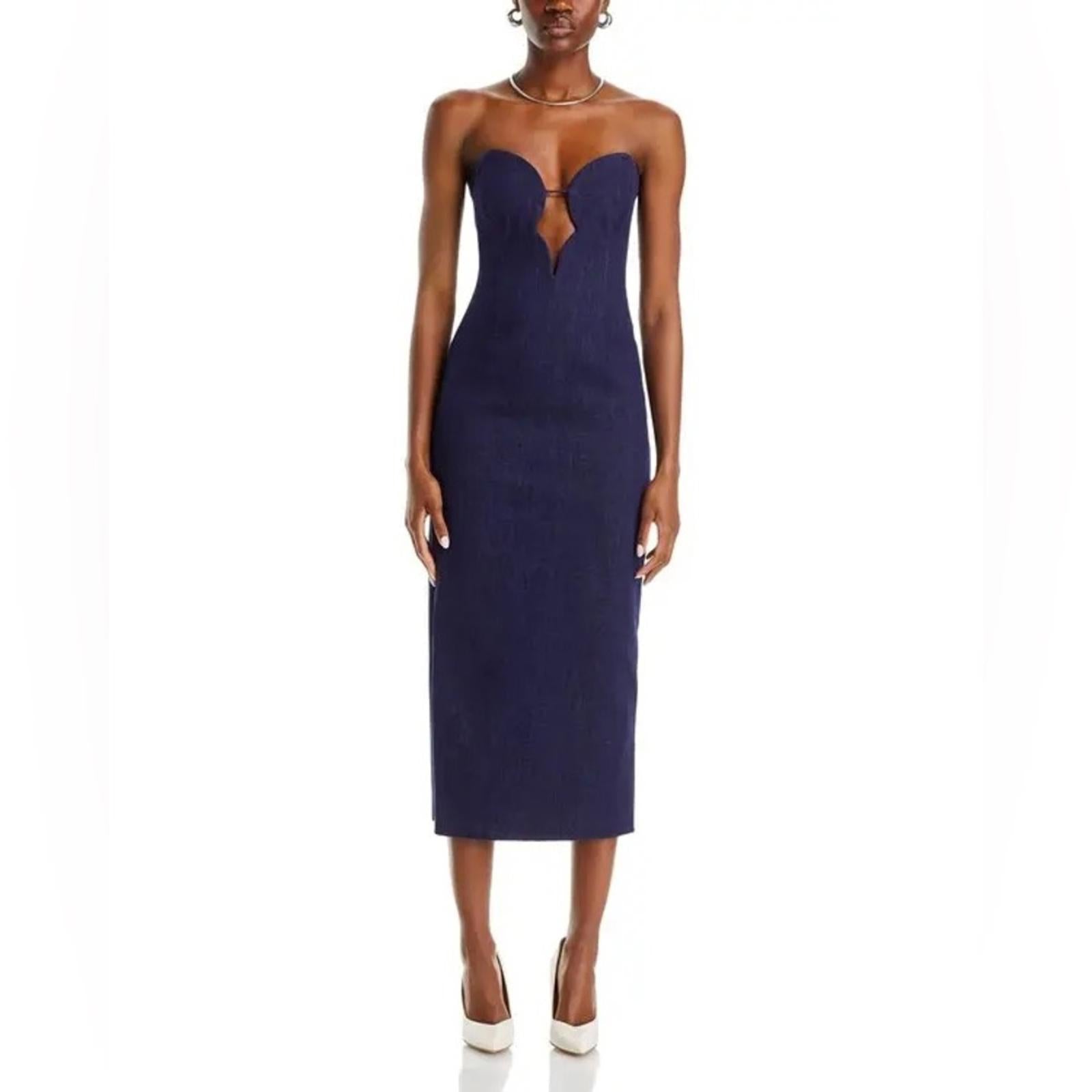 Bardot Eleni Denim Strapless Midi Dress in Dark Blue, Size EUR 36 US 4 UK 8, NEW