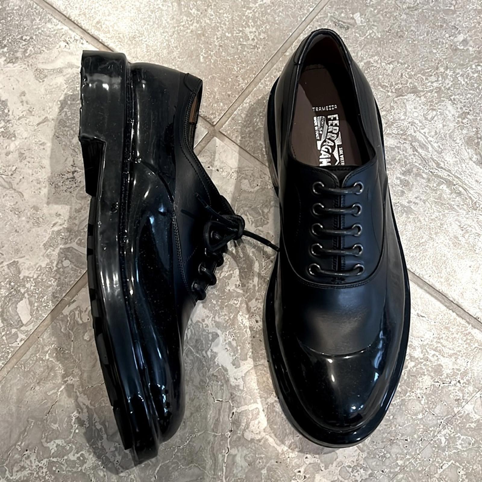 Salvatore Ferragamo Dipped Leather Oxford Shoes Size 9 EEE NEW in Box + DustBag