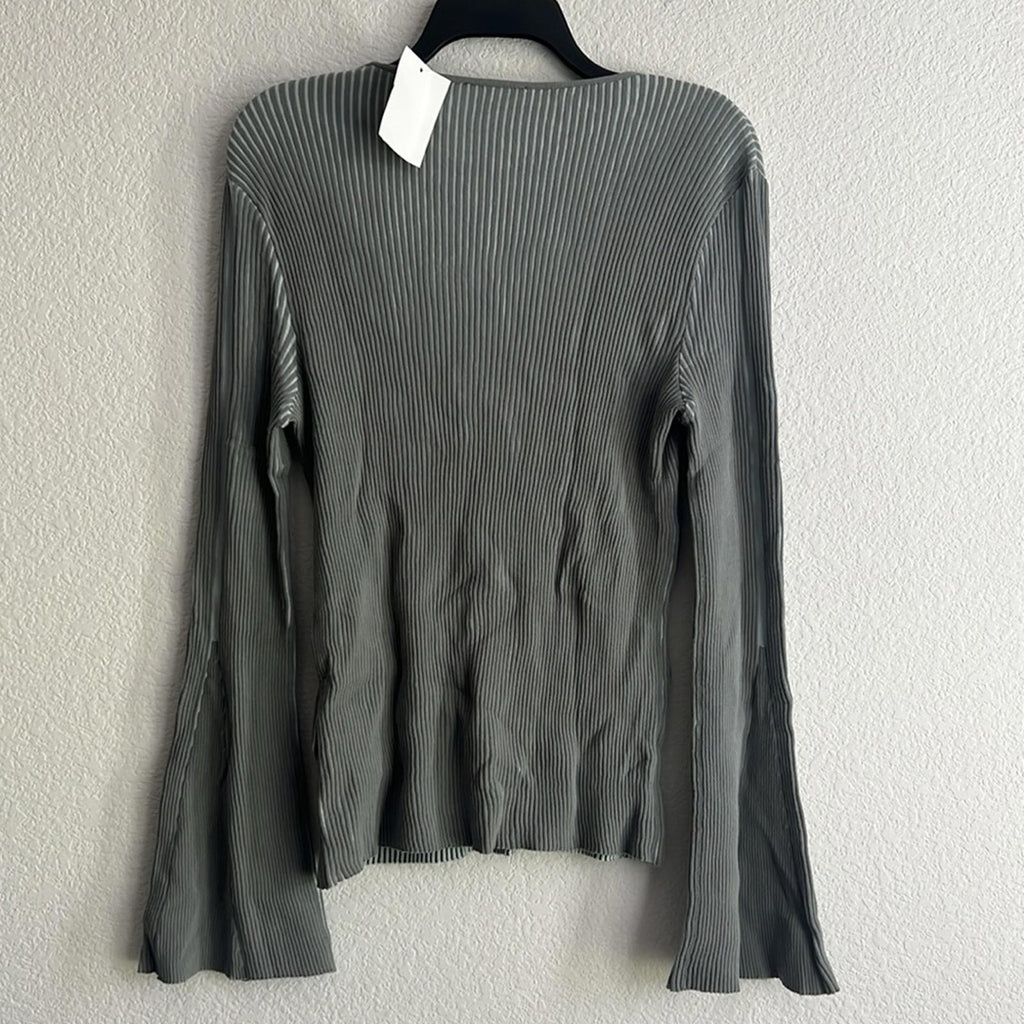 Emporio Armani Bi-Color Ribbed Flare Long Sleeve Sweater, NEW, Size US 14, IT 50