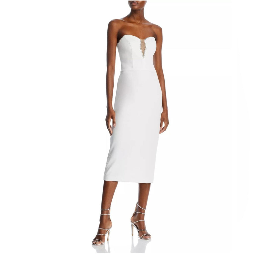 Aqua Rhinestone Embellished Strapless Crepe Midi Dress, Size 0 New w/Tag $258