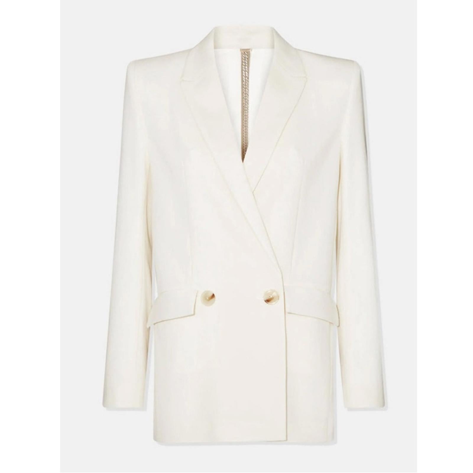 Galvan London Spinal Chain Embellished Blazer in Off White/Silver, NWT, Size 2