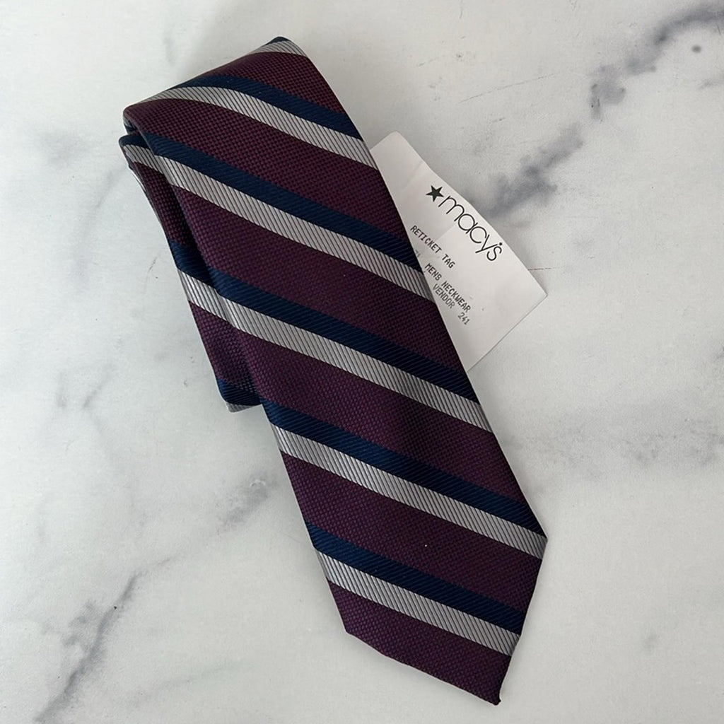 Tommy Hilfiger Diagonally Striped Silk Blend Tie in Purple, New w/Tag $69.50