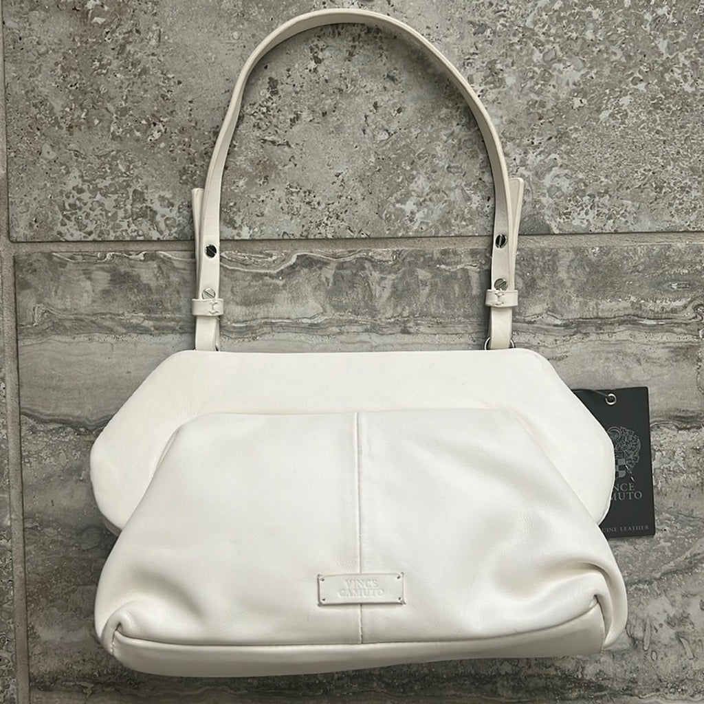 NWT Vince Camuto Amari Leather Clutch Bag in Cotton White, New w/Tag $158