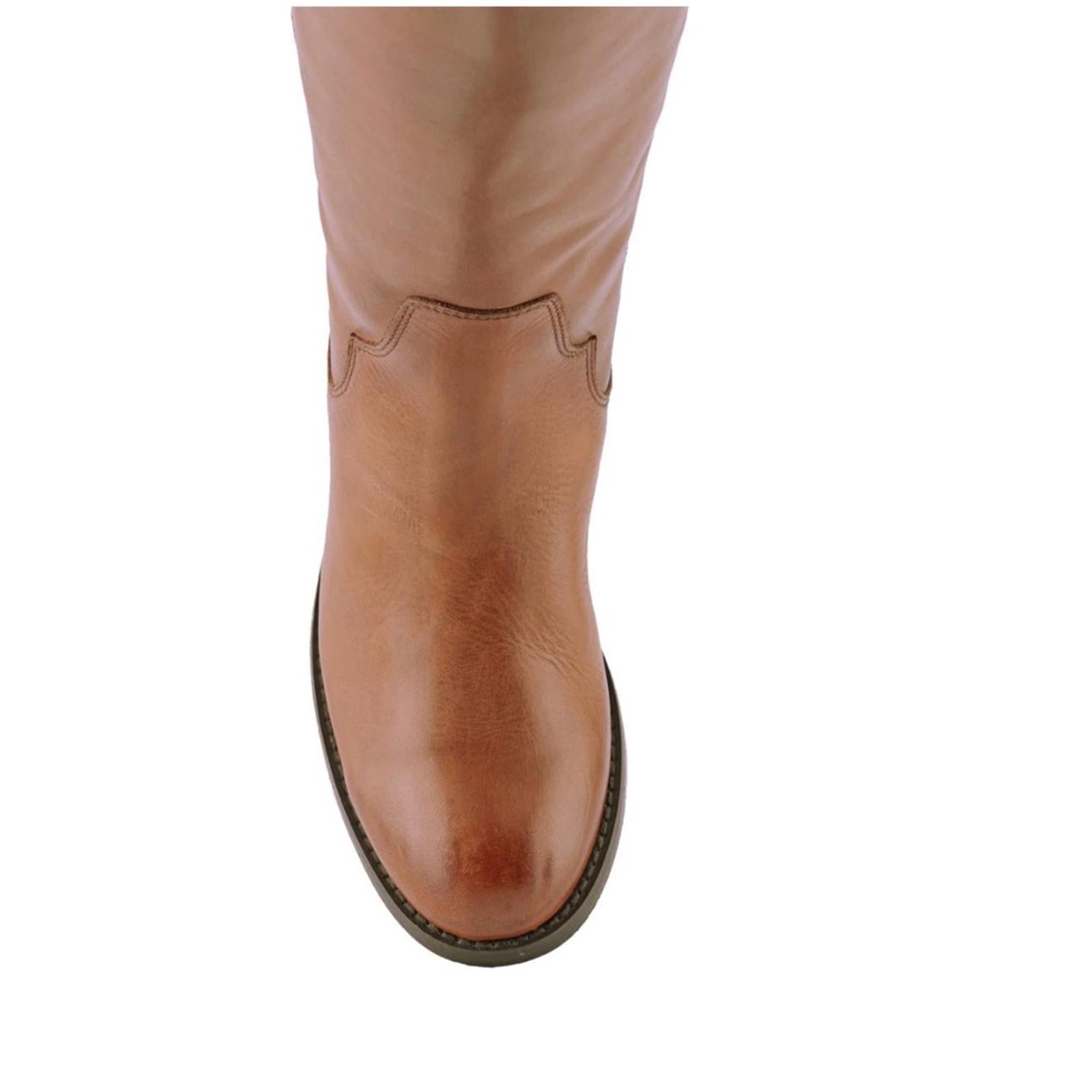 FRYE Leather Tall Boots in Cognac Brown, Western Inside Zip Size 5 NEW