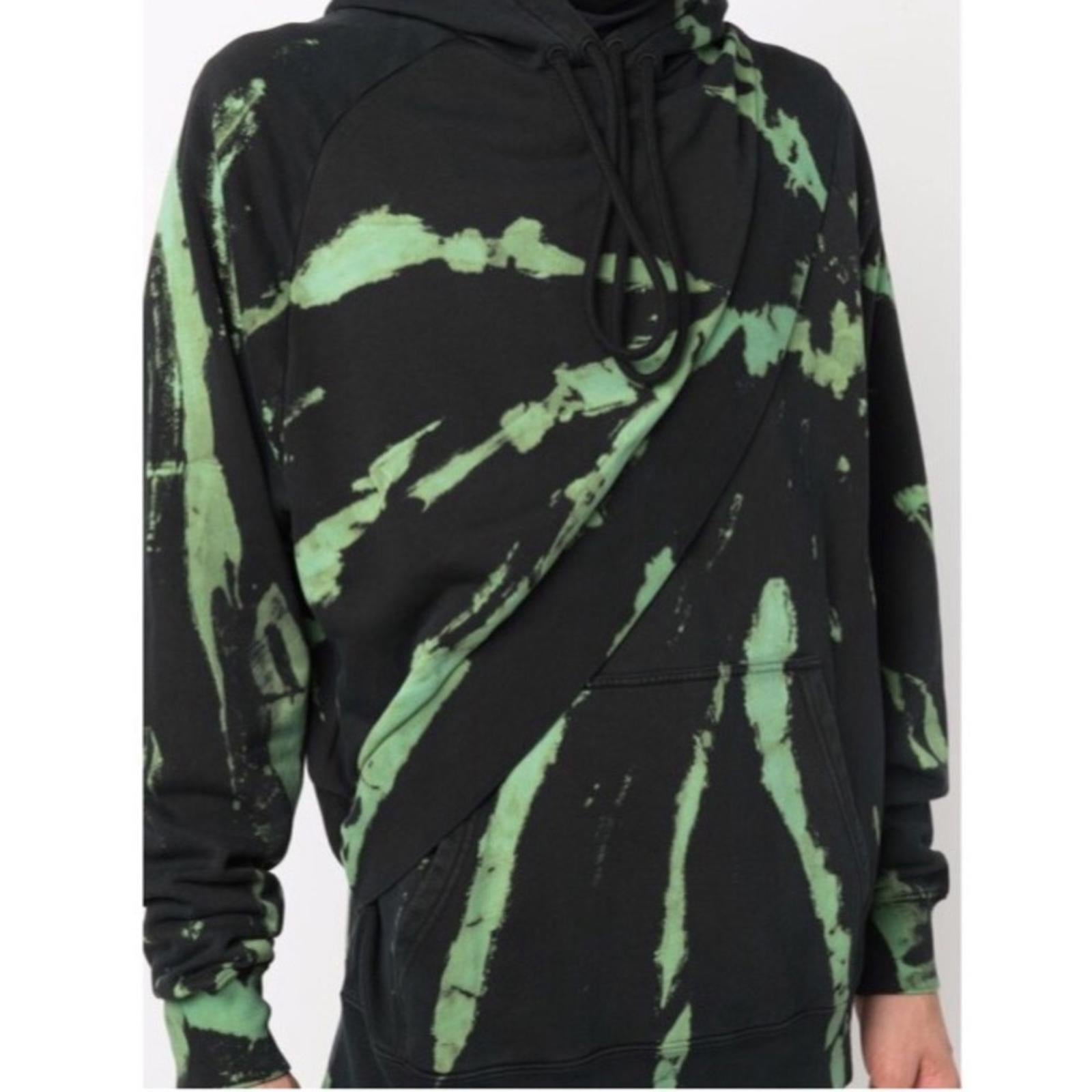Études Tie Dye Layered Look Hoodie in Green/Black Size XS New w/Tag Retail $280