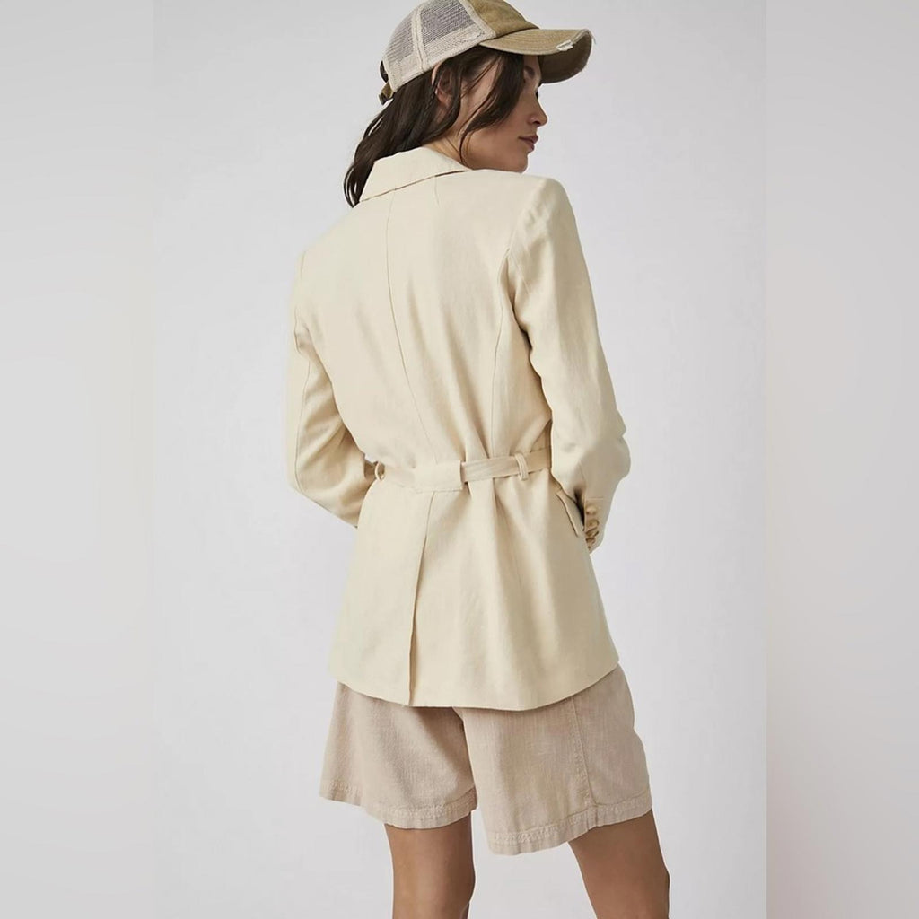 NEW Free People Olivia Linen Blend Blazer, Pebble Sand Size S, Retail $168