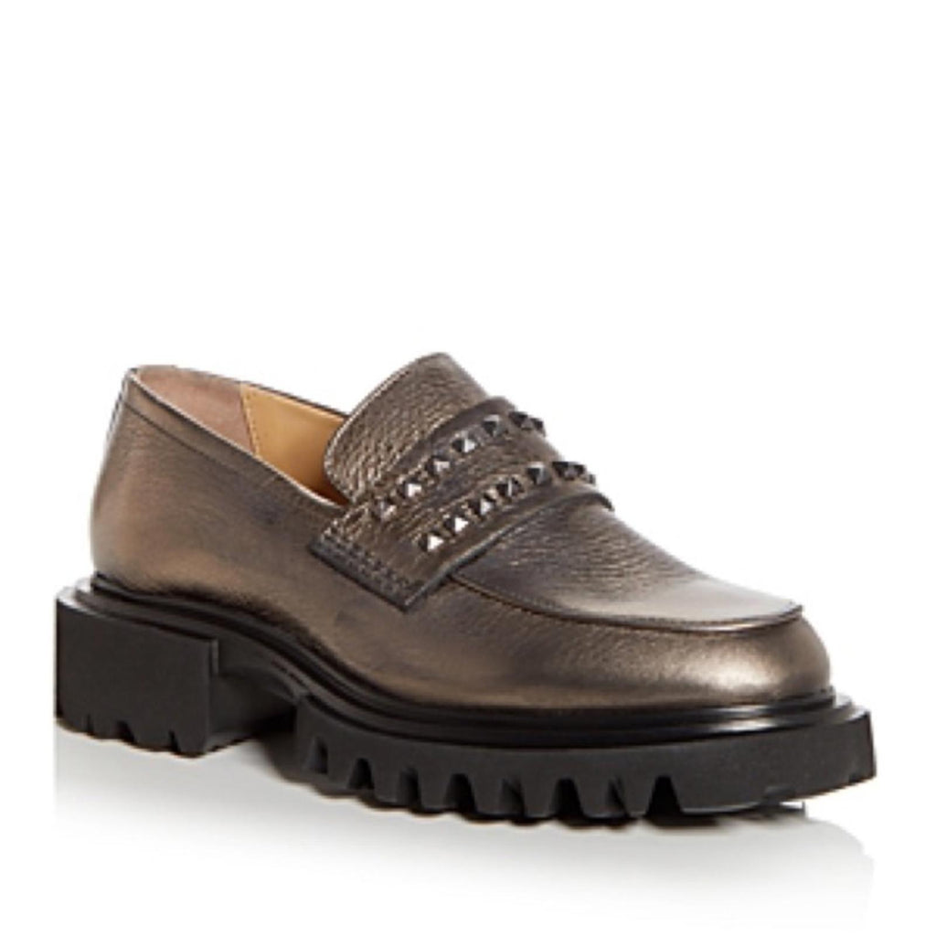 AllSaints Lola Studded Apron Toe Loafers, Pewter Size EU41 (Sold Out) New in Box