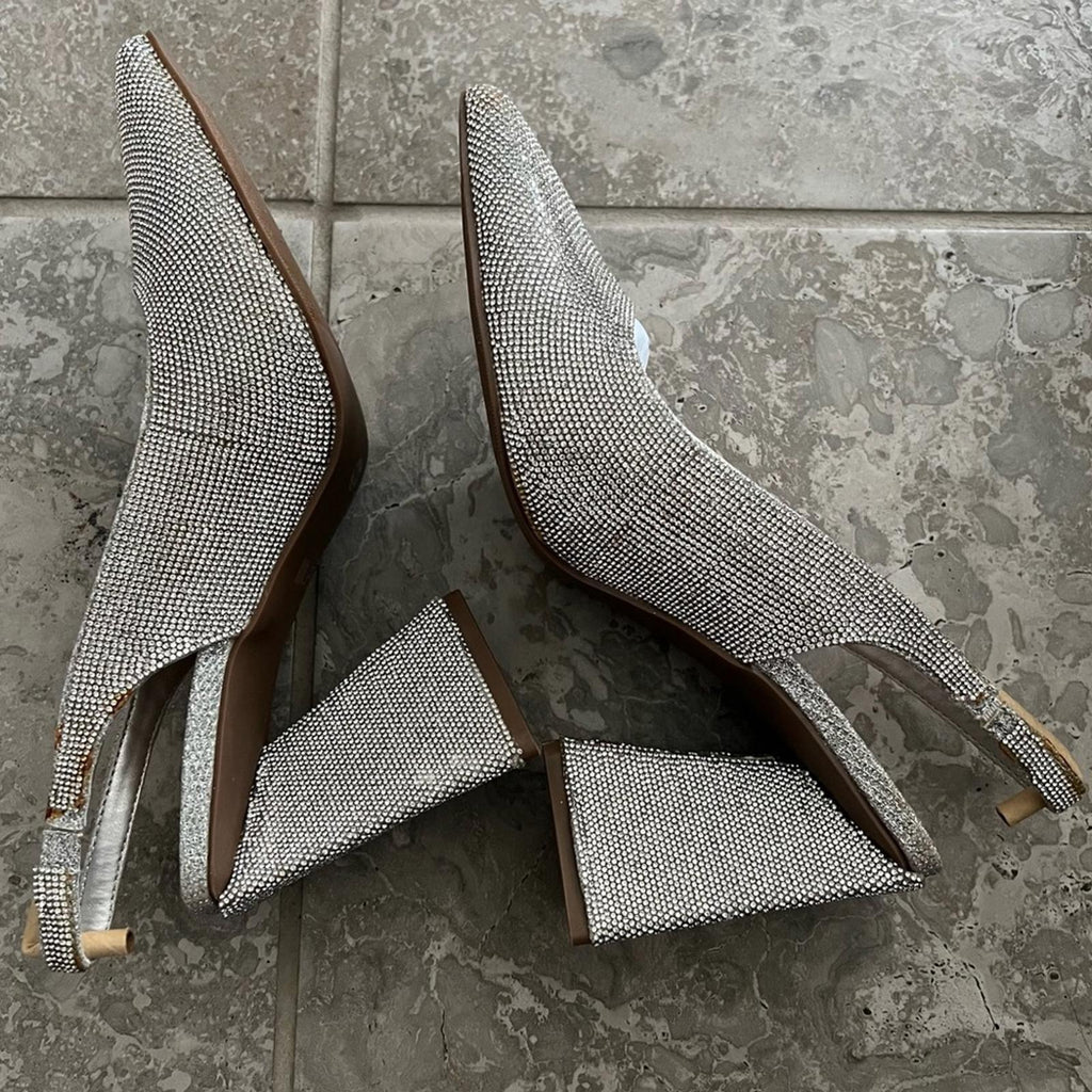 NWT Bar III Arrica Slingback Pumps, Silver Bling Size 7M New in Box Retail $89.5
