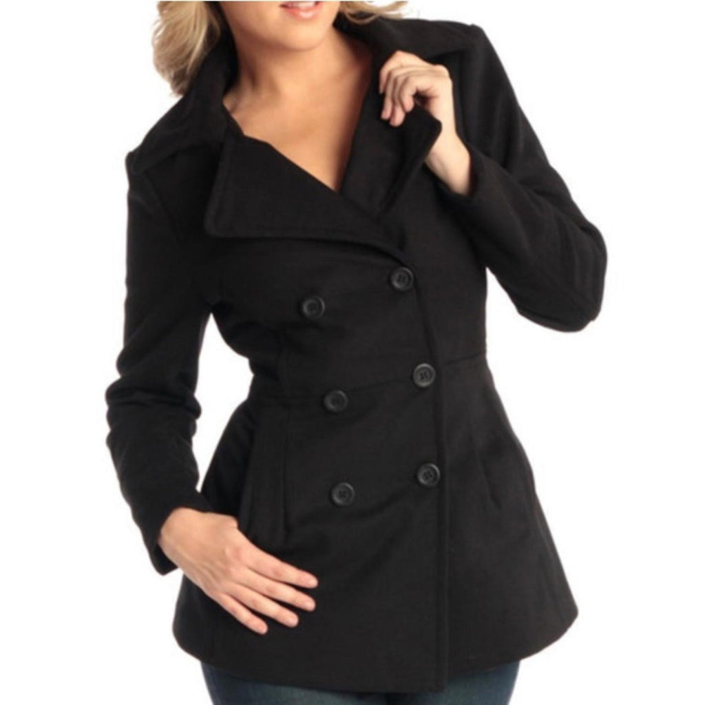Alpine Swiss Emma Peacoat Double-Breasted Wool Coat in BLACK, Size XL NWT $165
