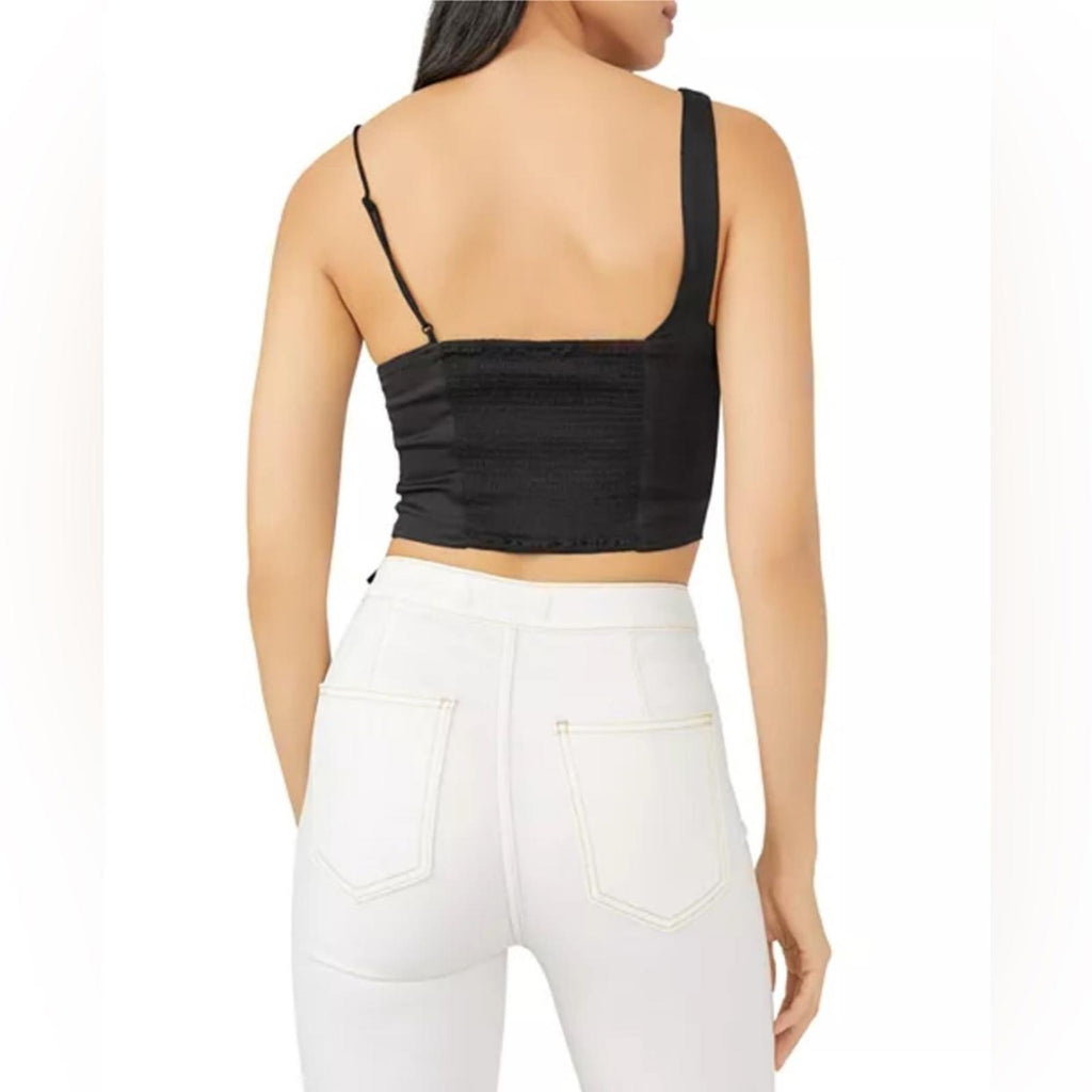 Free People Mila Asymmetric Crop Top in Black, NWT, Size S