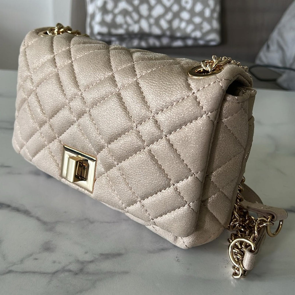 I.N.C. Small Ajae Pearlized Quilted Crossbody Champagne Pearlized, NWT