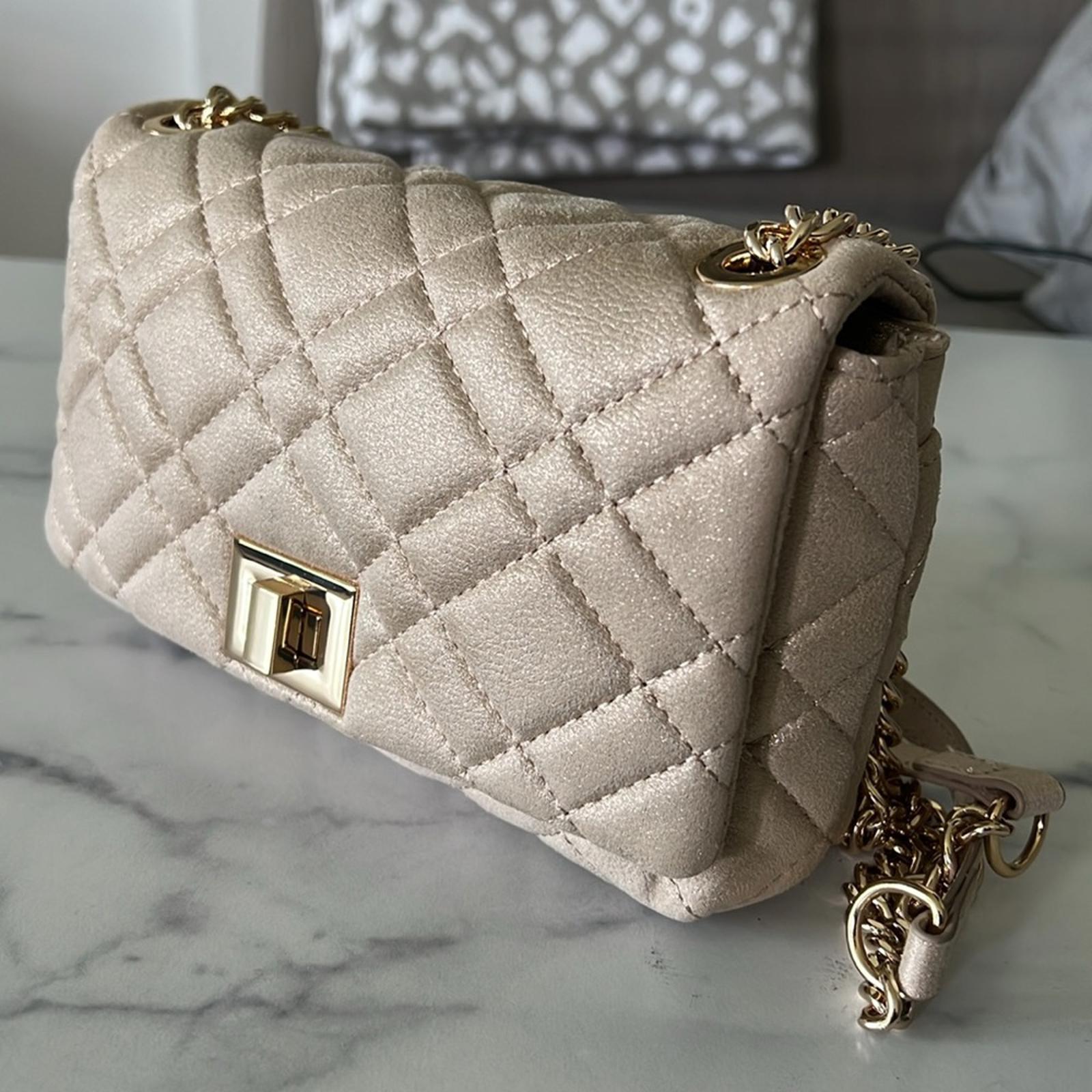 I.N.C. Small Ajae Pearlized Quilted Crossbody Champagne Pearlized, NWT