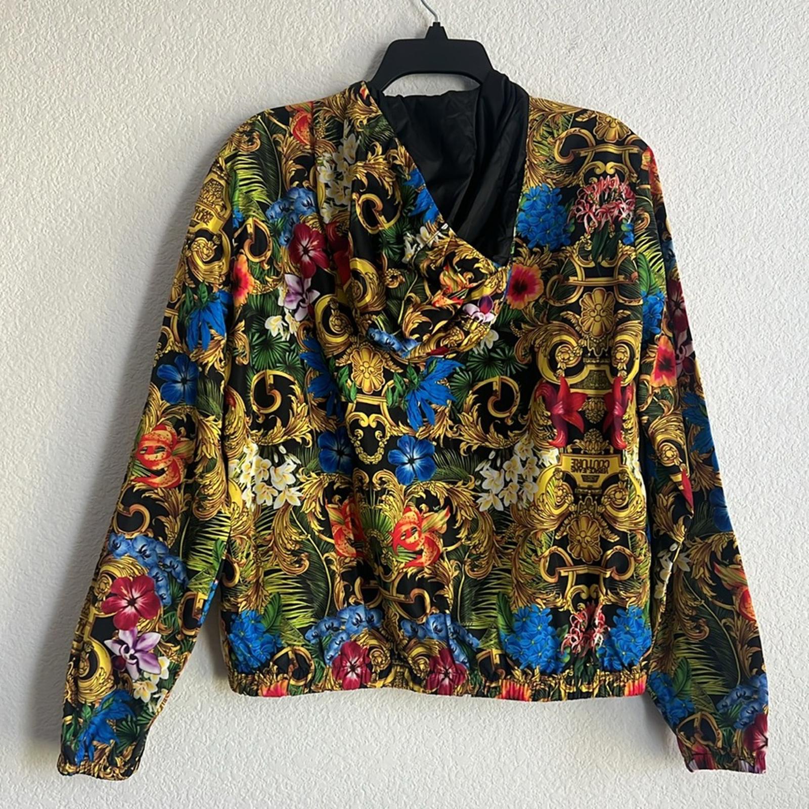 Versace Jeans Couture Jungle Baroque Printed Windbreaker Jacket, NWT, Size 44
