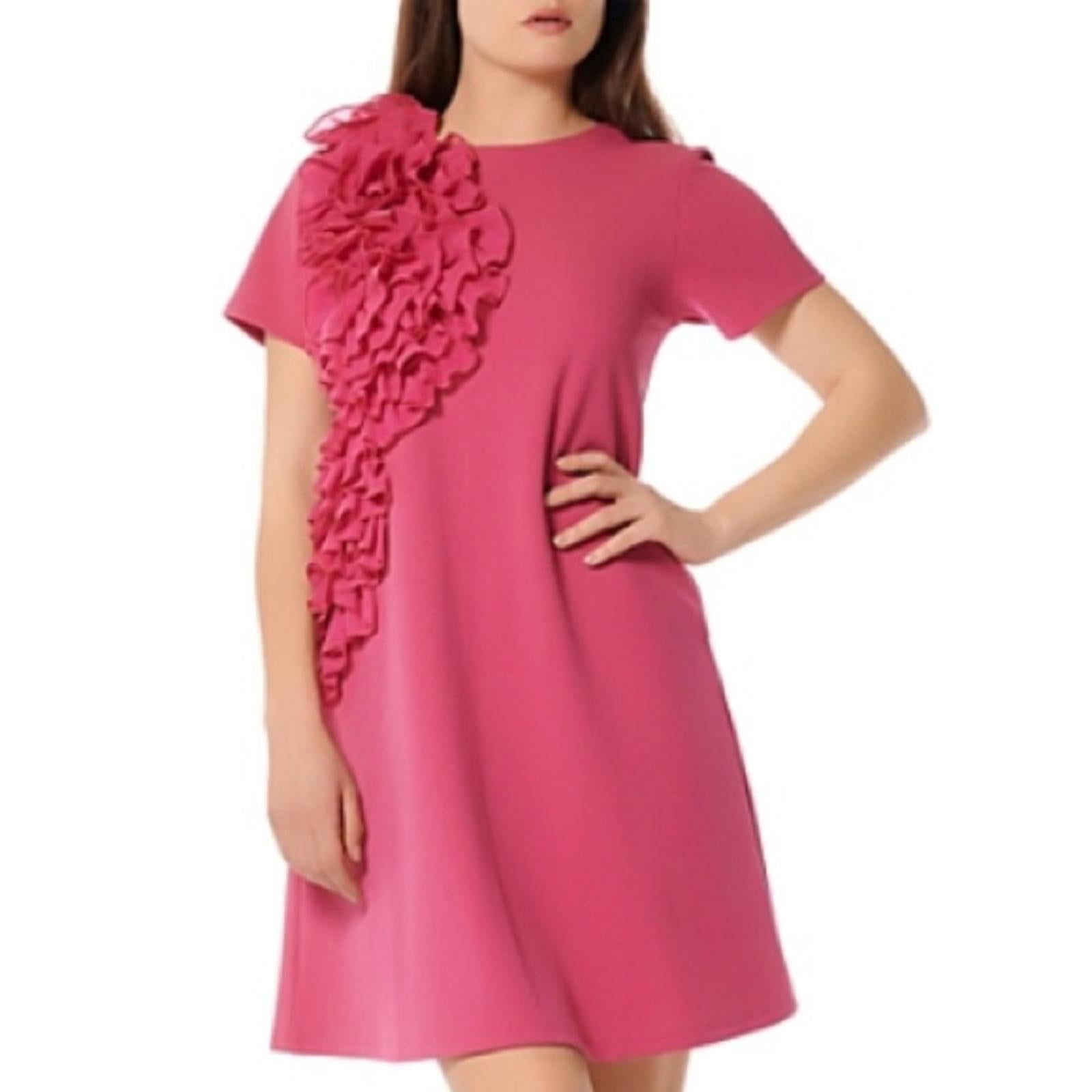 Gracia Floral Appliqué Short Sleeve Dress in Pink Fuchsia, NWT, Size XL