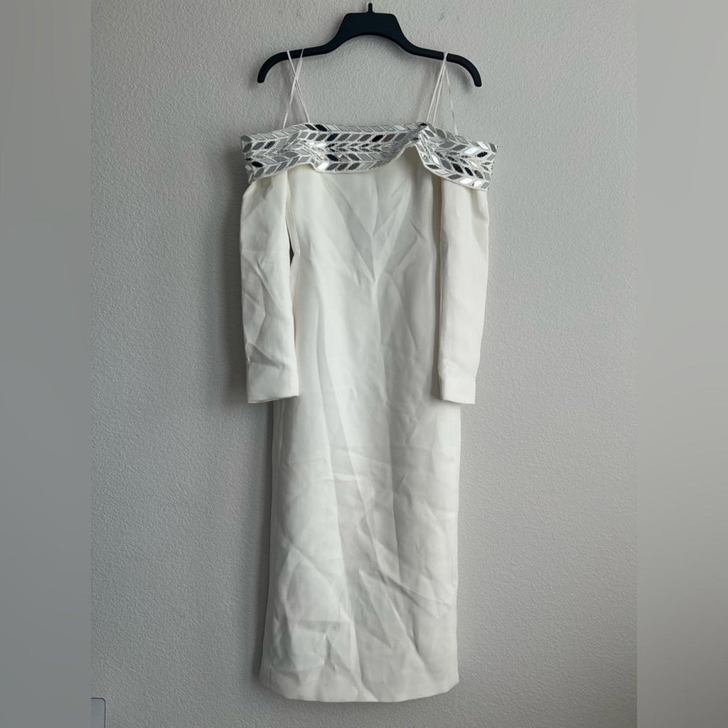 David Koma Plexi Mirror Tyre Track Off-the-Shoulder Midi Dress, Size 4 NWT $2650