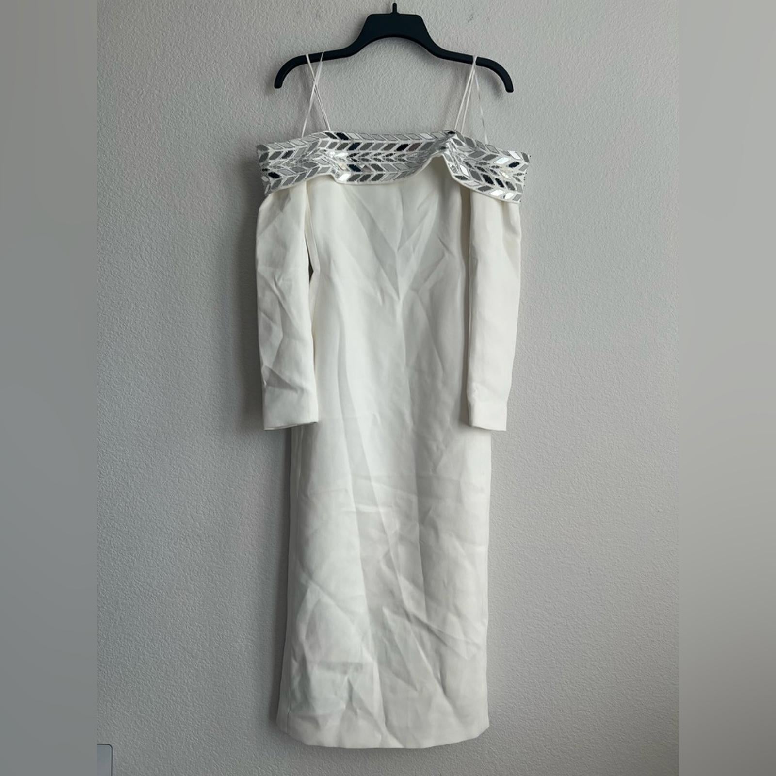 David Koma Plexi Mirror Tyre Track Off-the-Shoulder Midi Dress, Size 4 NWT $2650