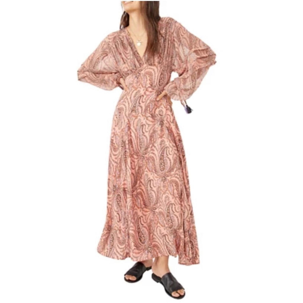 Free People Mirage Boho Printed Maxi Dress in Orange Maxikjole Size 4 NEW $198