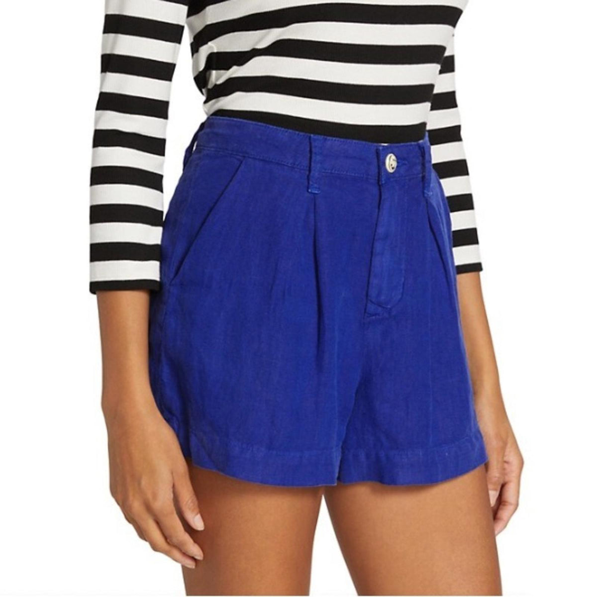 NWT L'Agence Zahari NAVY Linen High Rise Pleated Shorts, Size 30 New w/Tag