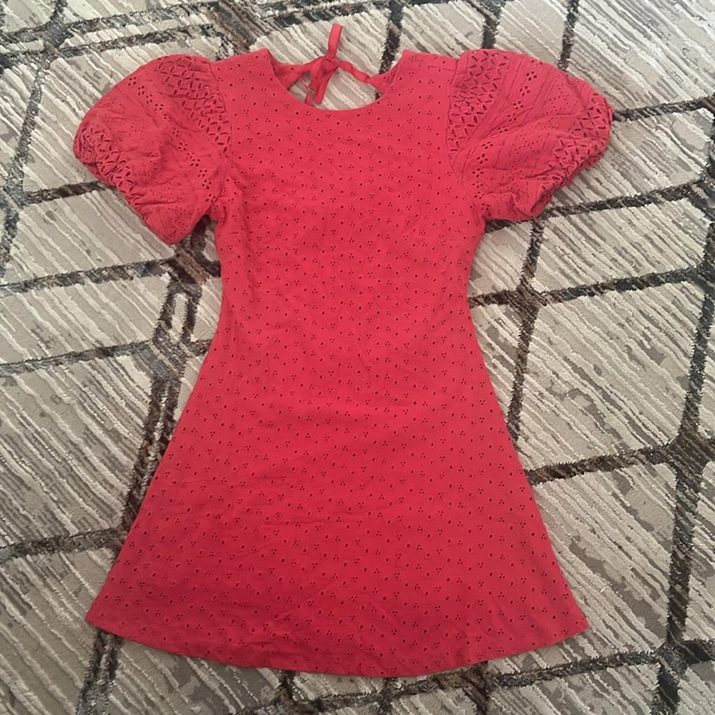 Free People Apricot Rose Eyelet Mini Dress in Strawberry Spritz, Size S NWT $138