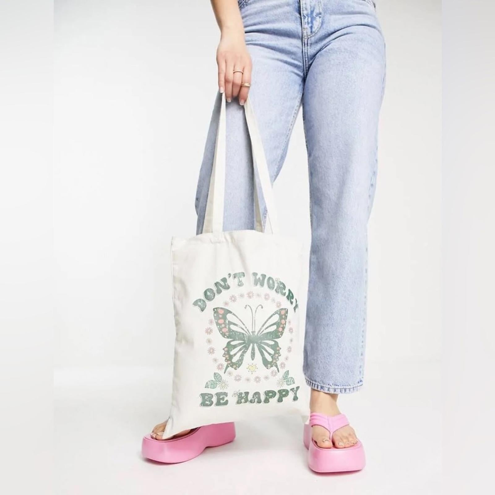 Skinnydip London “DON’T WORRY BE HAPPY” Canvas Medium Tote Bag, New w/Tag
