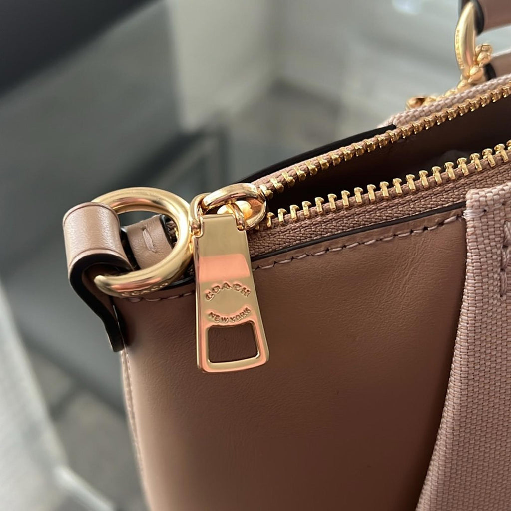 NEW Coach Badge Jacquard Elise Satchel in Chalk Taupe