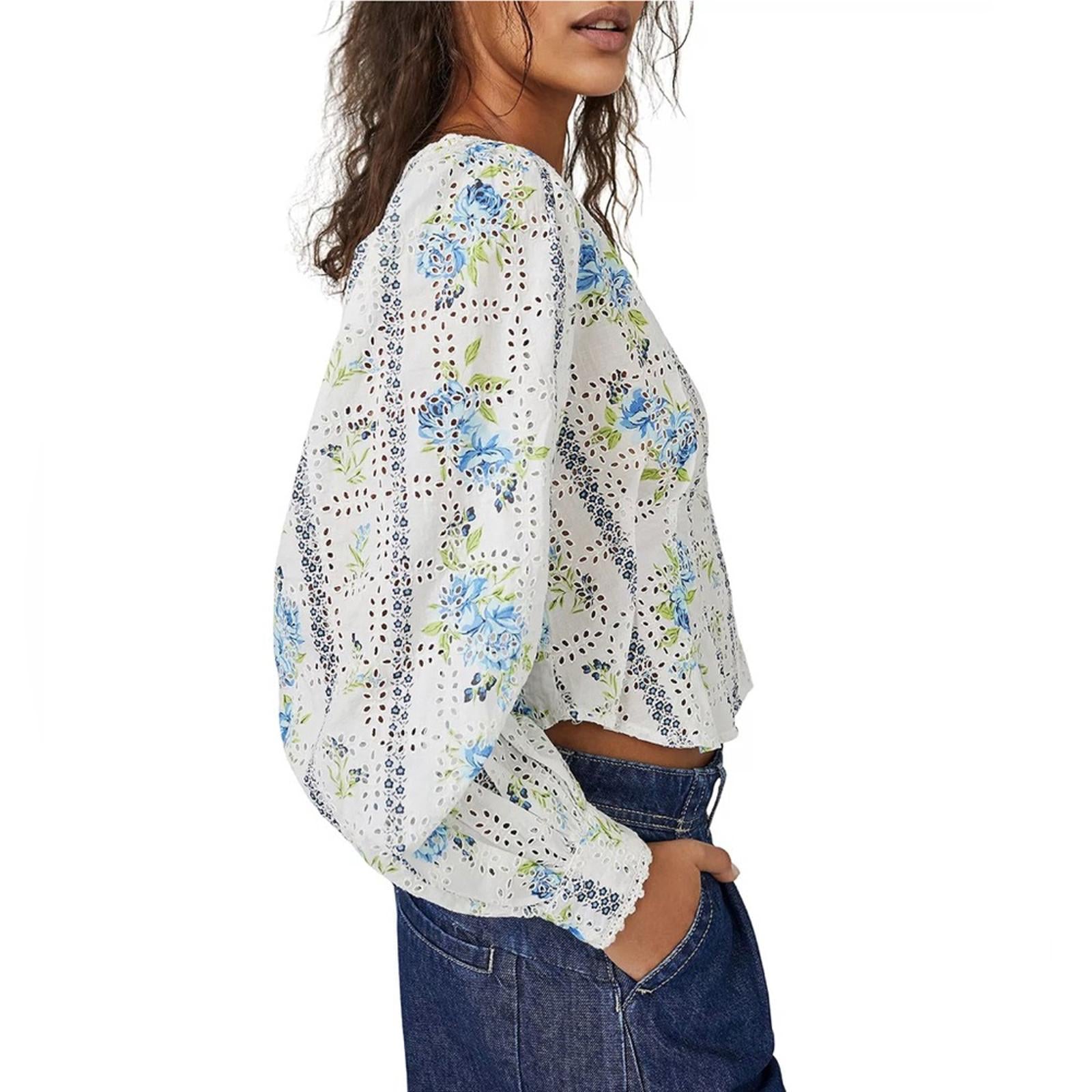 NWT Free People Blossom Cotton Eyelet Cropped Shirt Size M New w/Tag Retail $128