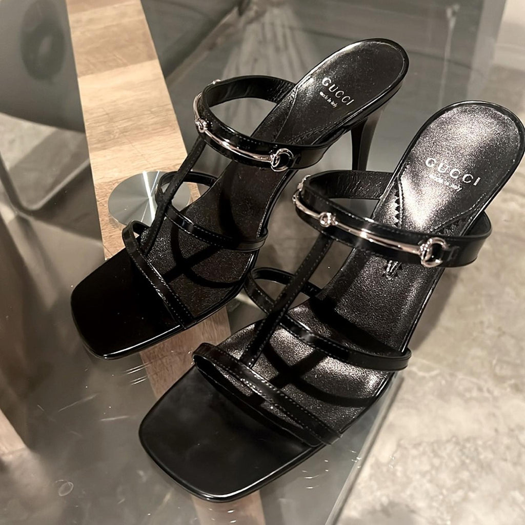 Gucci Divine Horsebit-Detailed Leather Mules 1000 Nero Size 39.5 +DustBags
