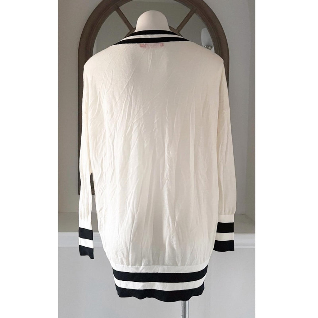 n:Philanthropy Wool V-Neck Lightweight Sweater, White & Black EXCELLENT! $178