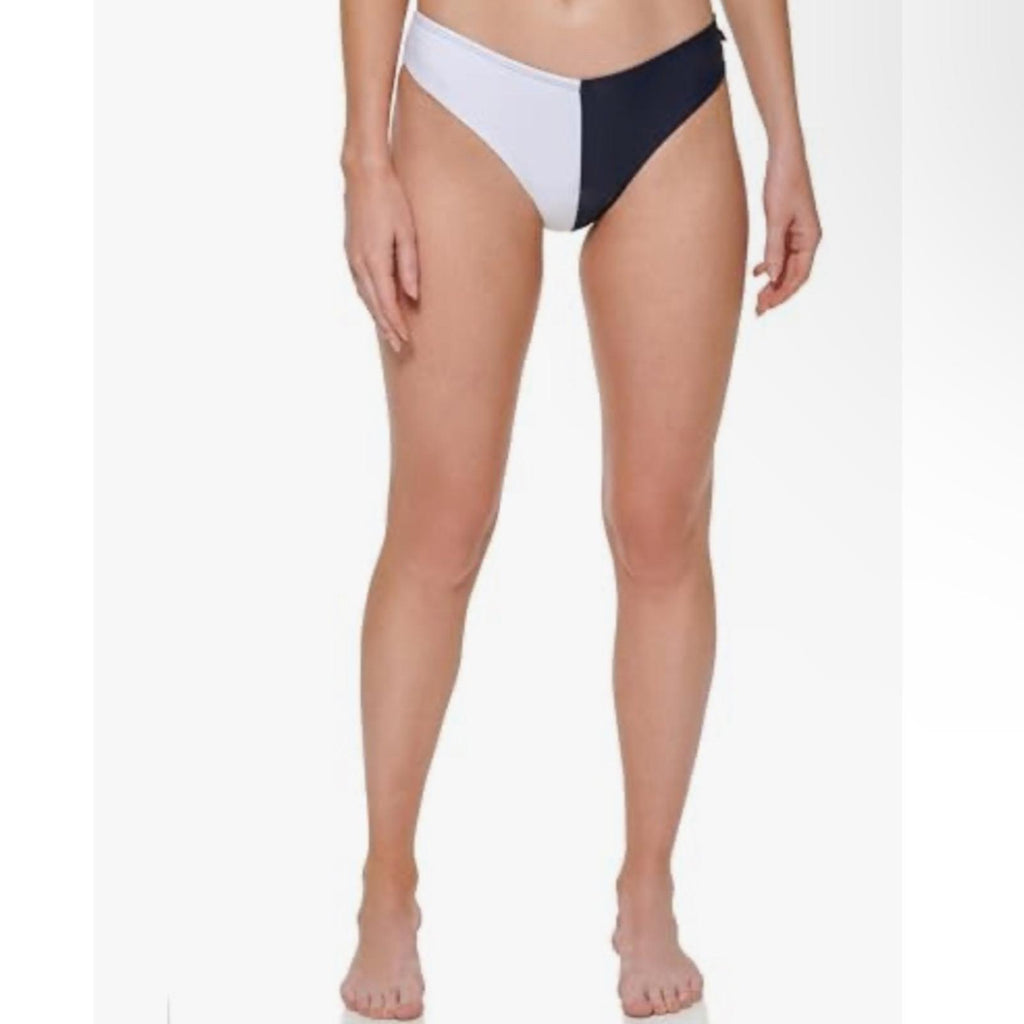 Tommy Hilfiger Navy/White V-Cut Cheeky Fit Bikini Swim Bottom, Size M NEW w/Tag