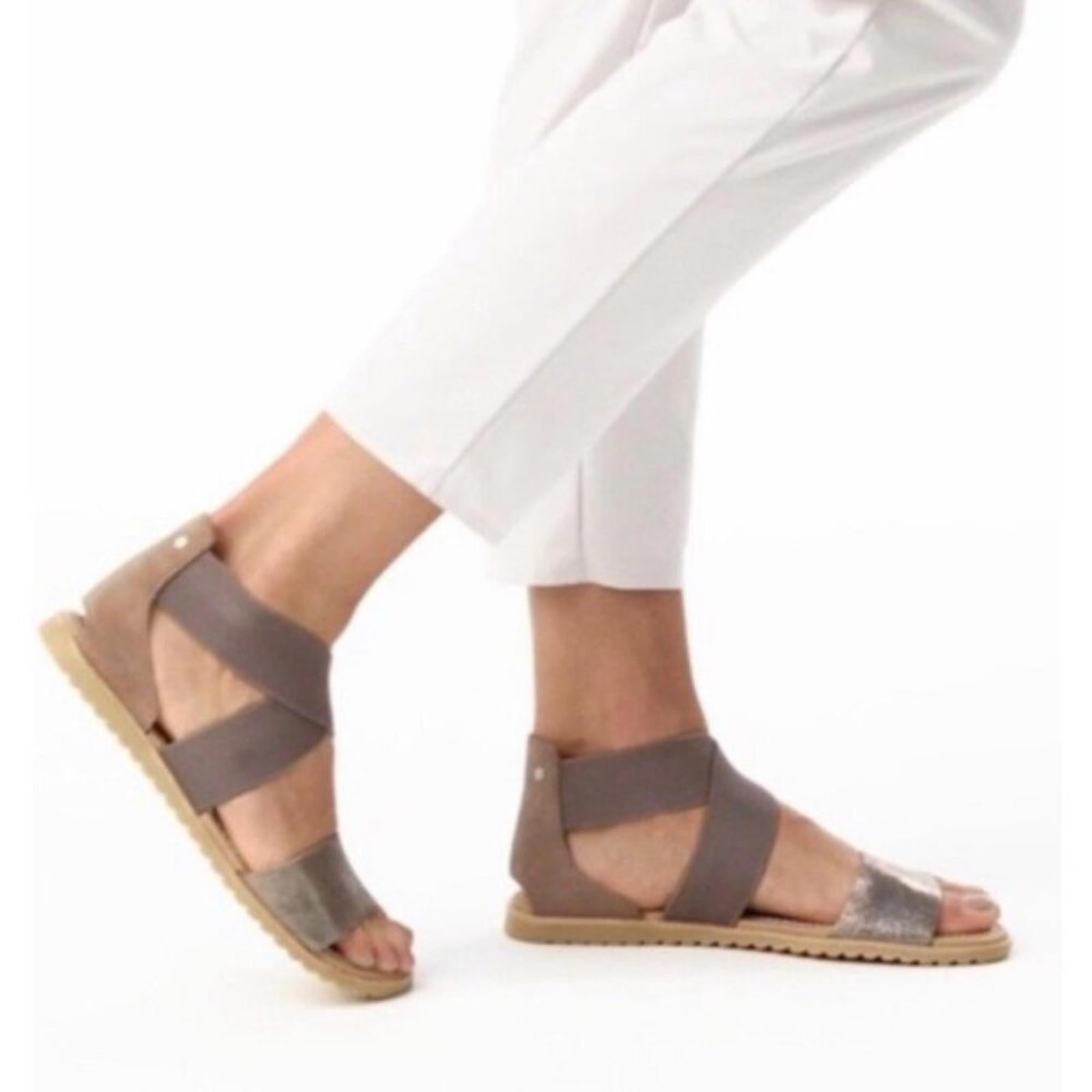 NEW Sorel Ella II Criss-Cross Metallic Brown Leather Sandals, Size 9.5 w/o Box