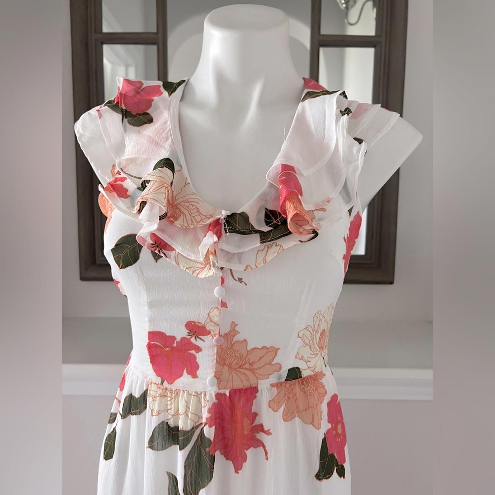 VICI Floral Print Tiered Chiffon Maxi Dress, Cream Peach, Size XS New w/Tag