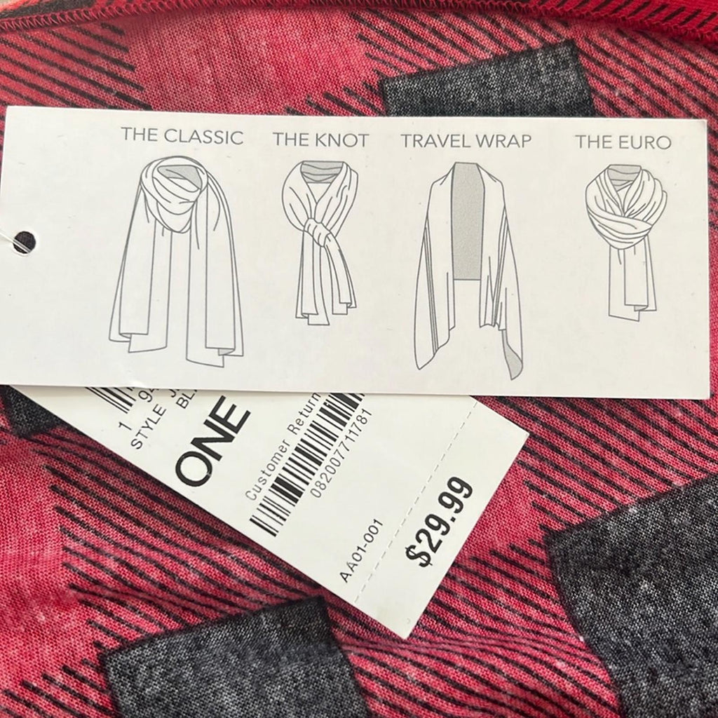 Jenni Buffalo Check Jersey Scarf w/Multiple Ways to Wear in  Black/Red, NWT