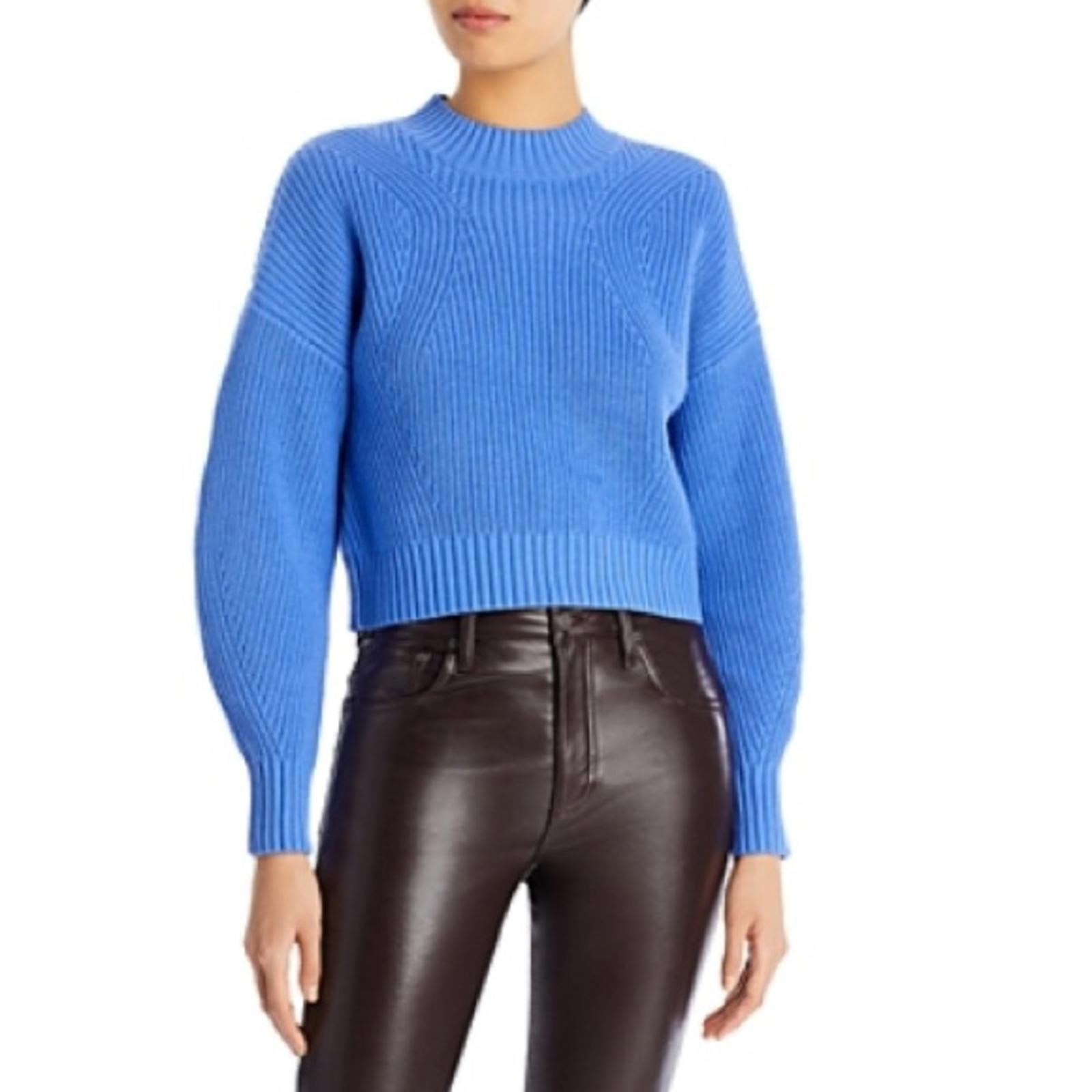 Aqua Bloomingdale's Mia Mock Neck Cropped Sweater in Periwinkle, NWT, Size XL
